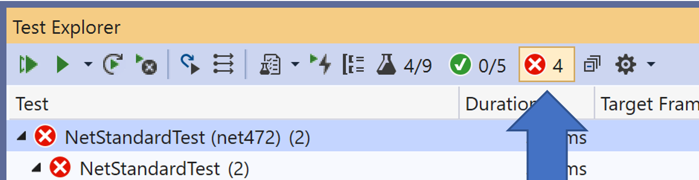 測試結果上的新篩選按鈕