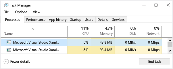 XAML designer instances in TaskManager