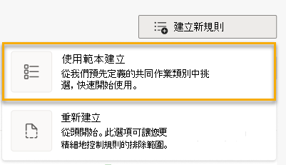 顯示 [建立新規則] 按鈕的螢幕快照，其中已醒目提示第一個選項 [使用範本建立]。