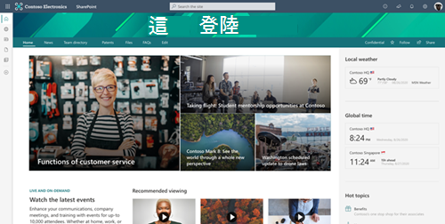 SharePoint 首頁網站的螢幕快照