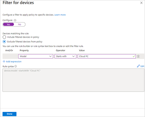 Configure filtering devices