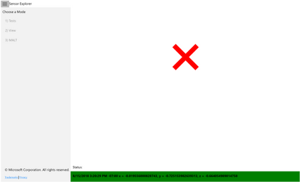 此螢幕快照顯示失敗的 SensorExplorer 方向測試。