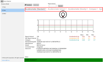 SensorExplorer 檢視模式的螢幕快照。