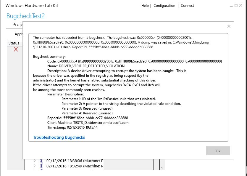 bugcheck summary information dialog