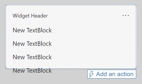 進行中的調適型卡片。它會顯示包含新 TextBlock 文字的四行小工具。四行文字會溢位小工具的下框線。