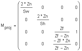 顯示透視投影矩陣。