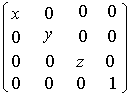 此圖顯示沿著 x、y 和 Z 軸的刻度因數矩陣。