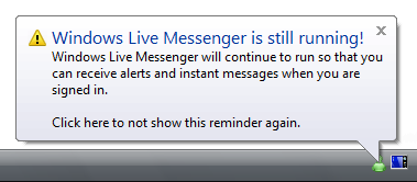 [live messenger 正在執行] 警告的螢幕擷取畫面 